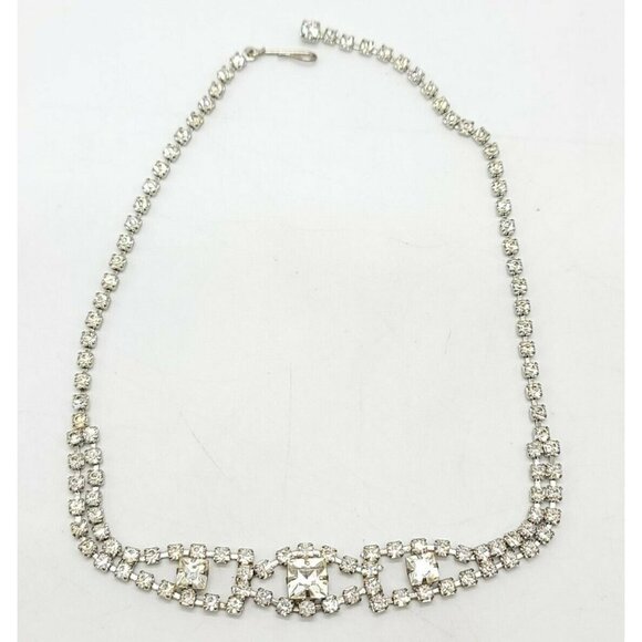 Clear Rhinestone Silver Tone Art Deco Style Vintag - Picture 1 of 4
